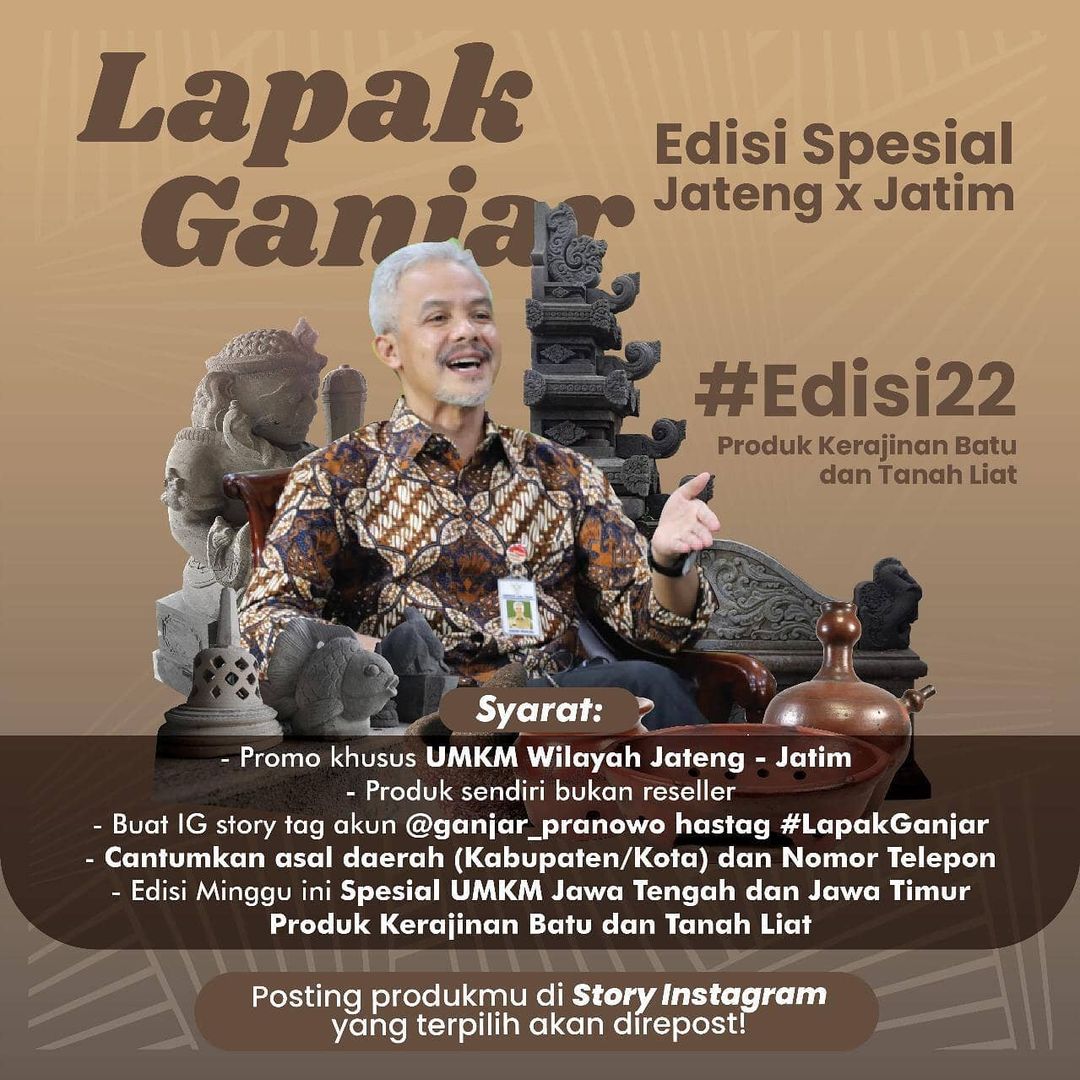 Lapak Gajar mempromosikan hasil produksi UMKM Jawa Tengah dan Jawa Timur edisi Produk Kerajinan Batu dan Tanah Liat