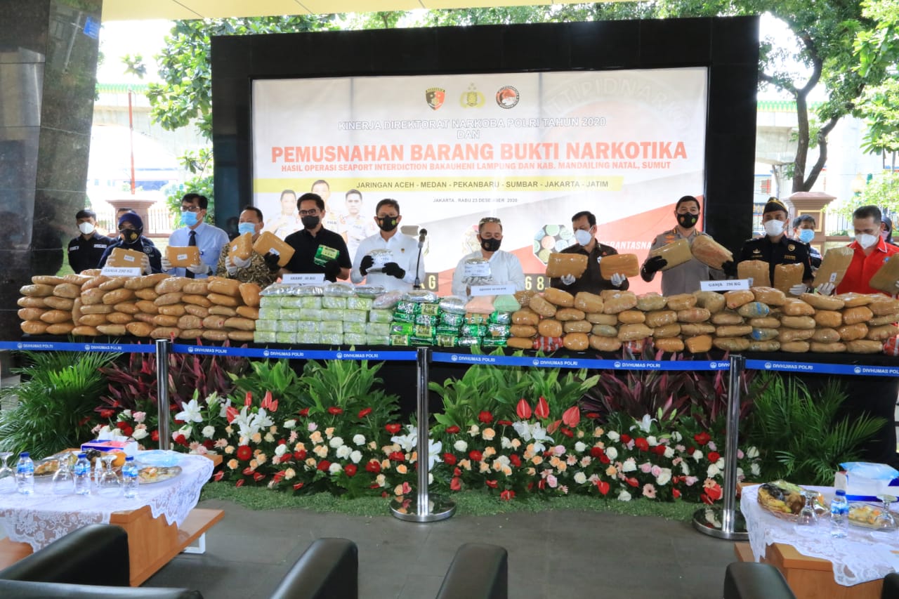 barang bukti narkotika di Gedung Bareskrim Polri, Jakarta Selatan