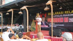 Ketua DPC Gerindra Pati Hardi saat memberikan sambutan saat deklarasi Loyalis Prabowo Pati
