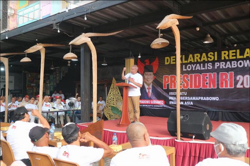 Ketua DPC Gerindra Pati Hardi saat memberikan sambutan saat deklarasi Loyalis Prabowo Pati
