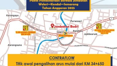 Perbaikan Jembatan Kali Bodri, Jalur Nasional Pantura Dialihkan dengan Sistem Contraflow