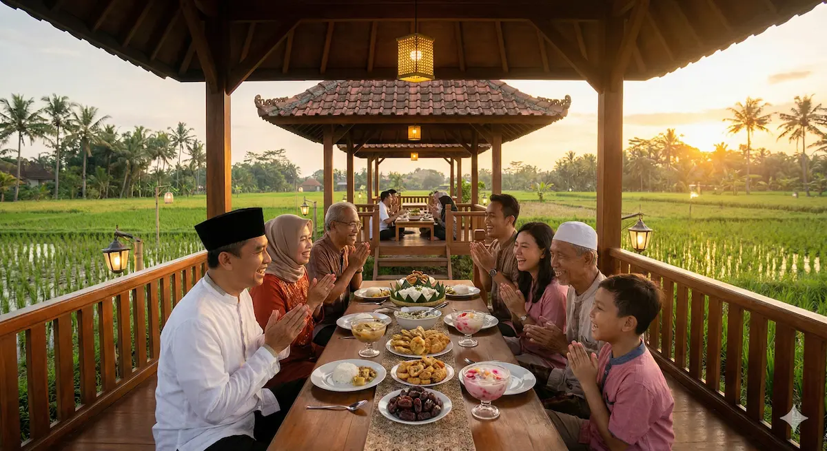 Ilustrasi sebuah keluarga sedang buka puasa bersama